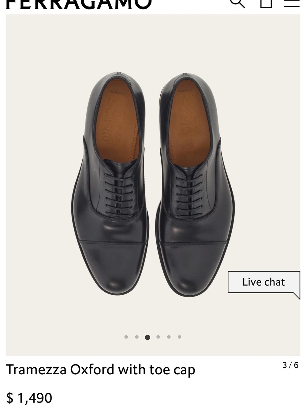 Salvatore Ferragamo Black Cap-Toe Derby Shoes - Picture 5 of 9